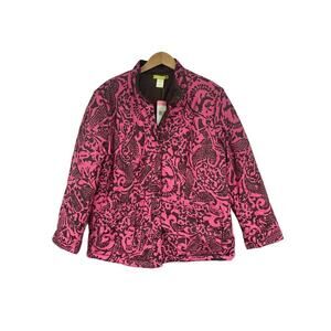 Sigrid Olsen Hot Pink Brown Pattern Quilted Lightweight Jacket Womens 1XL